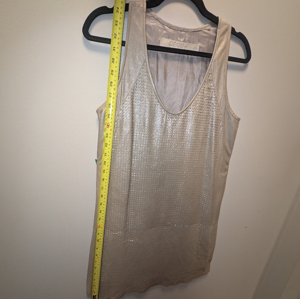 DROMe Metallic Leather Mini Dress M Silver Textured Made in Italy - Picture 8 of 8